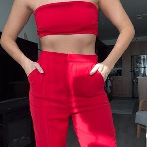 by the way. Bold Red Women's crop top and Trousers set